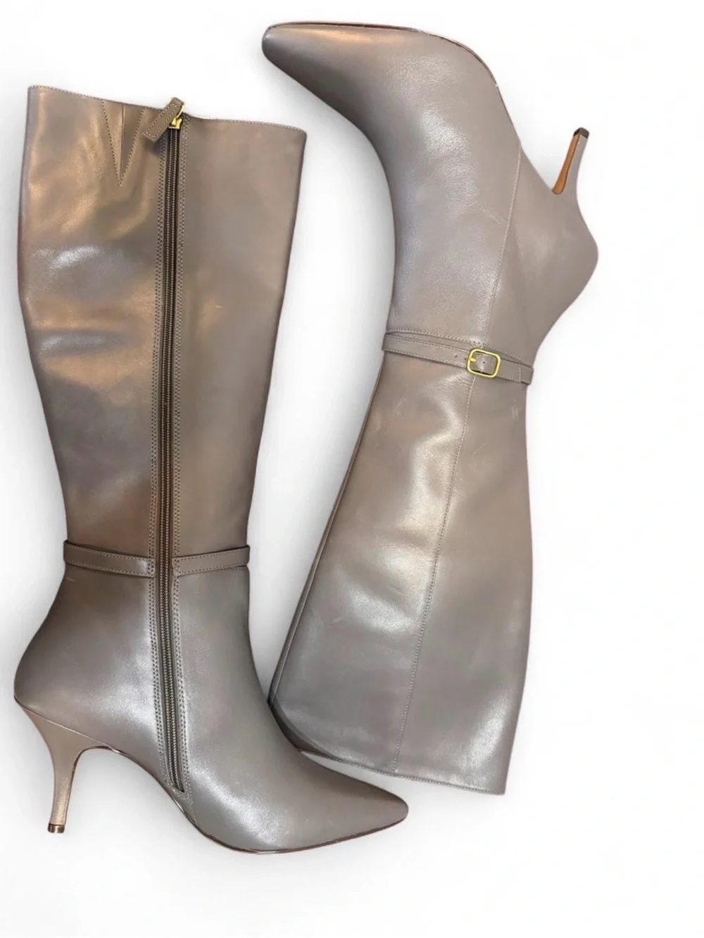 🩶Linea Paolo Parson Pointed Toe Knee-High Stiletto Boots - Grey Leather Size 11M